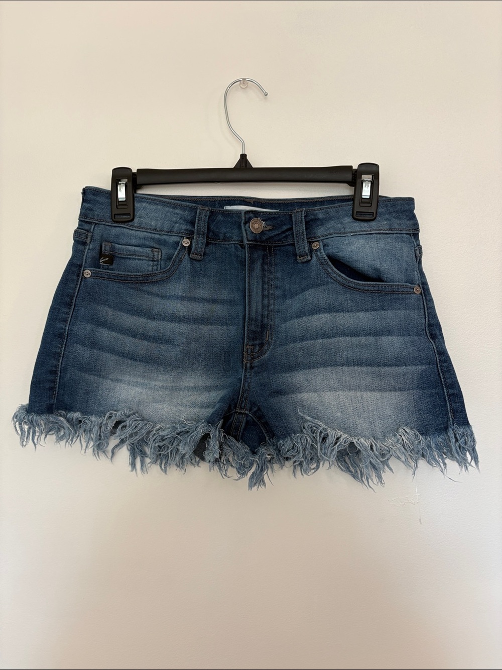 KanCan Distressed Frayed Hem Denim Shorts - Medium Blue